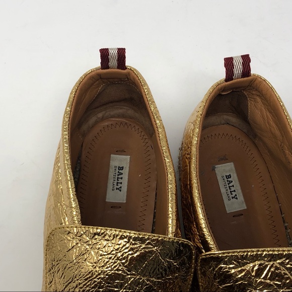 Bally Gold Crinkle Leather Slip On Espadrilles - Picture 2 of 7
